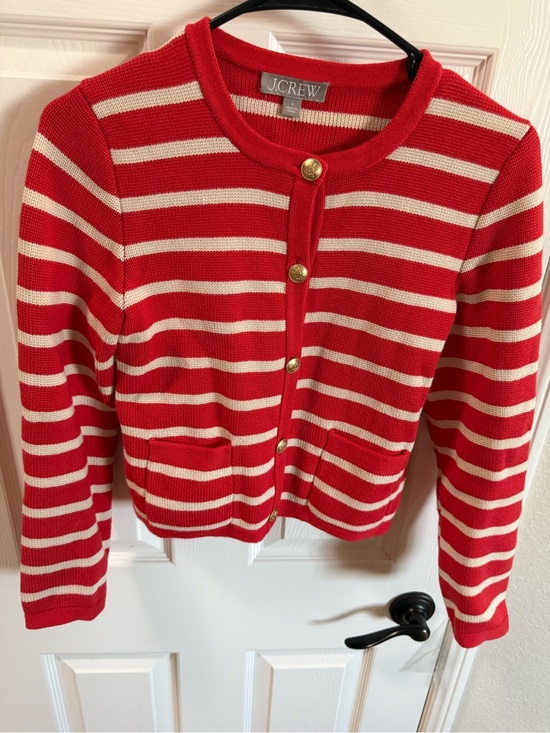 J. Crew Sweaters - J. Crew Emilie sweater lady jacket a Red and Cream Striped Gold-Button Cardigan